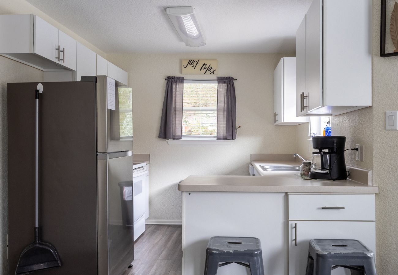 Fully stocked kitchen with dining space for family meals